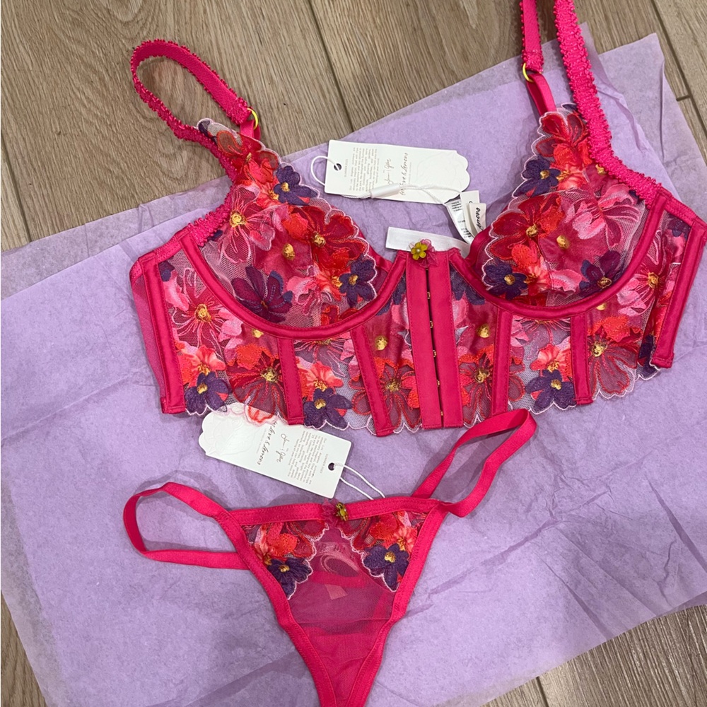 For Love And Lemons Floral Embroidered Bra Set - Pink - Picture 2 of 4
